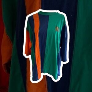 Vintage I.O.U. Color Block T-Shirt Mens Large 90s Striped Retro‎ Colorful Funky